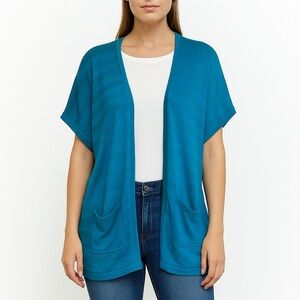 CHICO'S TURQUOISE LIGHT WEIGHT KNIT SWEATER WITH POCKETS  SIZE 1 NWOT